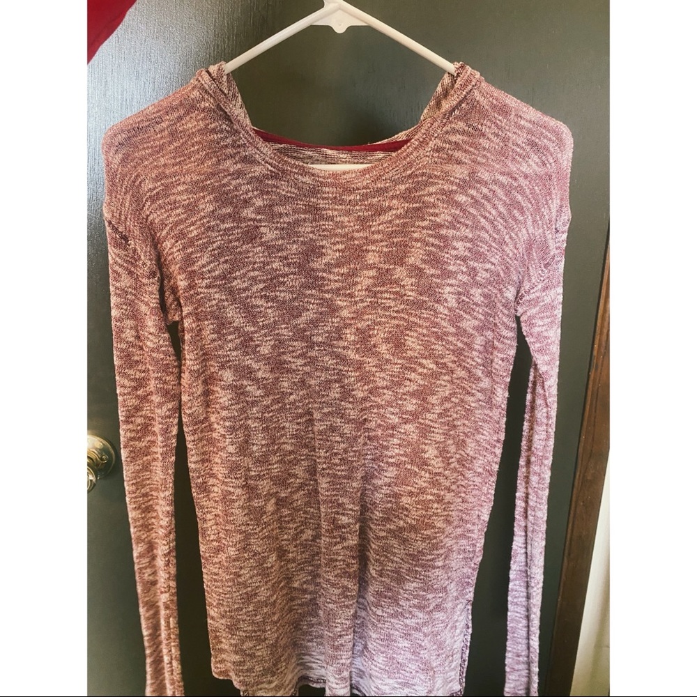 Thin knit long sleeve with hood